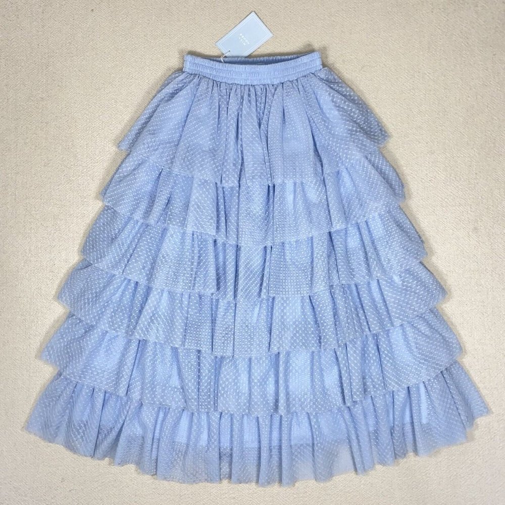 NWT HILL HOUSE HOME Small Pandora Tulle Midi Skirt Baby Blue Elastic Waist $250